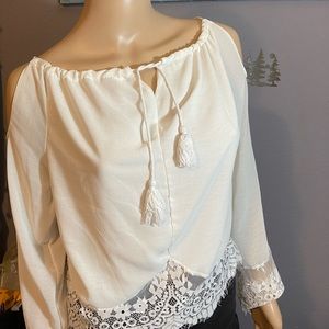 Sheer white long sleeve tee with lace
